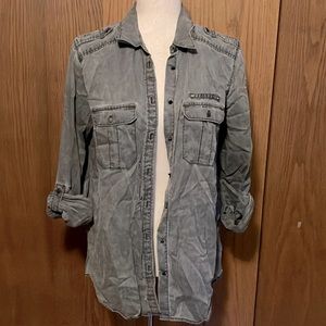 Express Boyfriend Distressed Button-Down